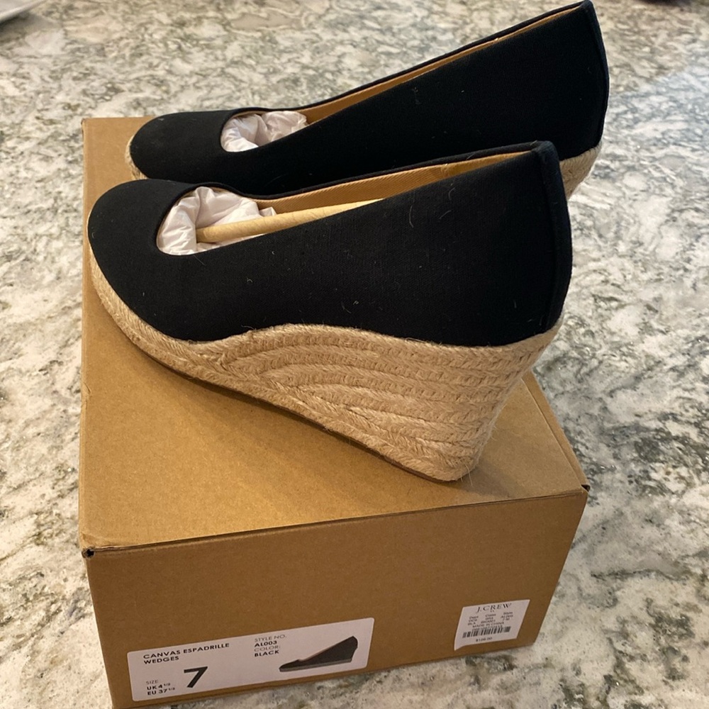 J.Crew canvas espadrille wedge color black size 7 brand new never worn